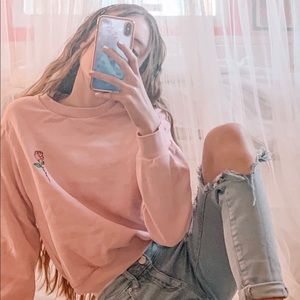 Teens pink sweatshirt hoodie rose simplistic decal